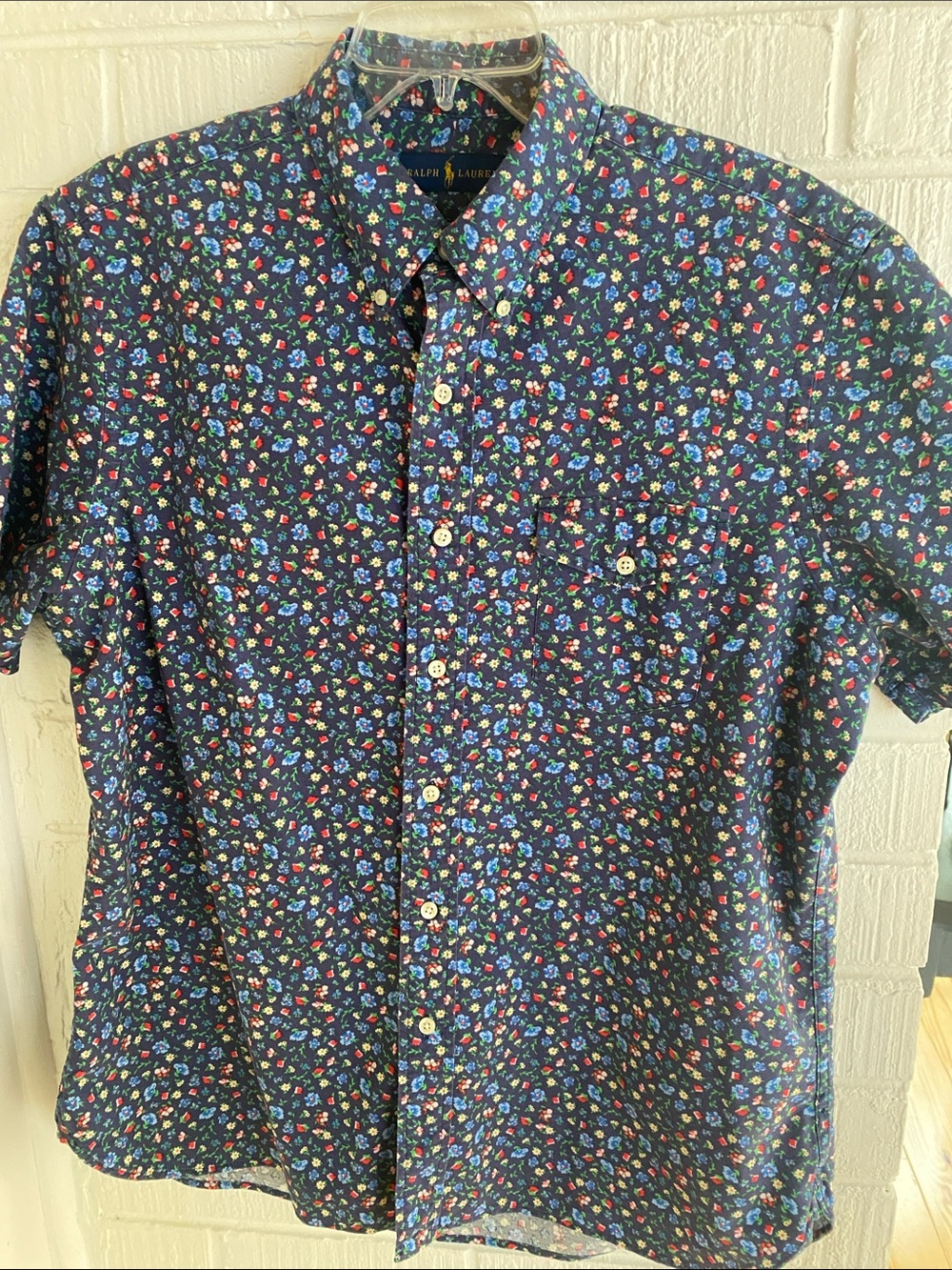 Ralph Lauren Navy Short-SleeveHampton Bud  Floral Button-Down Shirt Size L